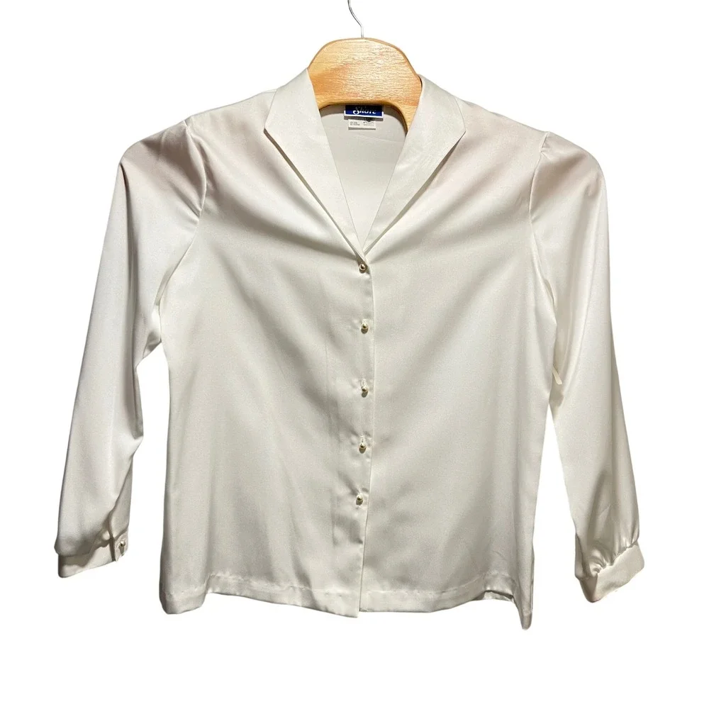 Ship n Shore Vintage White Button Up Blouse Pearl Buttons USA Union Made Size 18